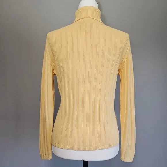 Vtg Talbots Petites Sweater Size Medium Butter Yellow Turtleneck Ribbed Knit Y2K - Picture 3 of 5